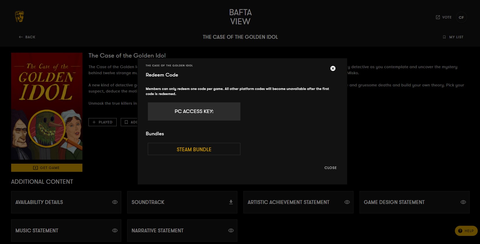 BAFTA View user interface